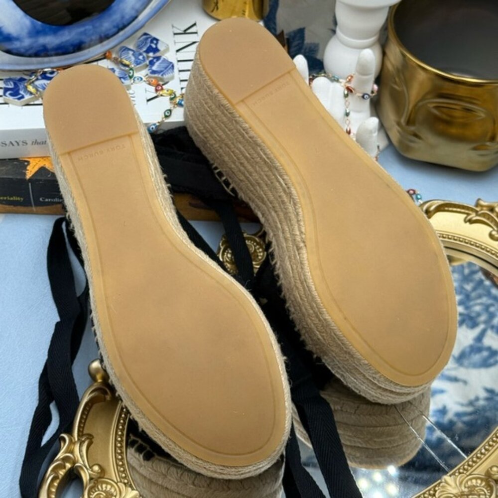 🆕 TORY BURCH 🧿 NWOB Ines Espadrille Wedge Sandal, 80 MM - Black - Sz US 7 - Picture 12 of 13